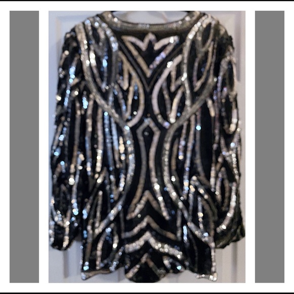 SOLD ON ETSY Vintage 90s Black & Silver Sequined Trophy Jacket - Picture 4 of 7